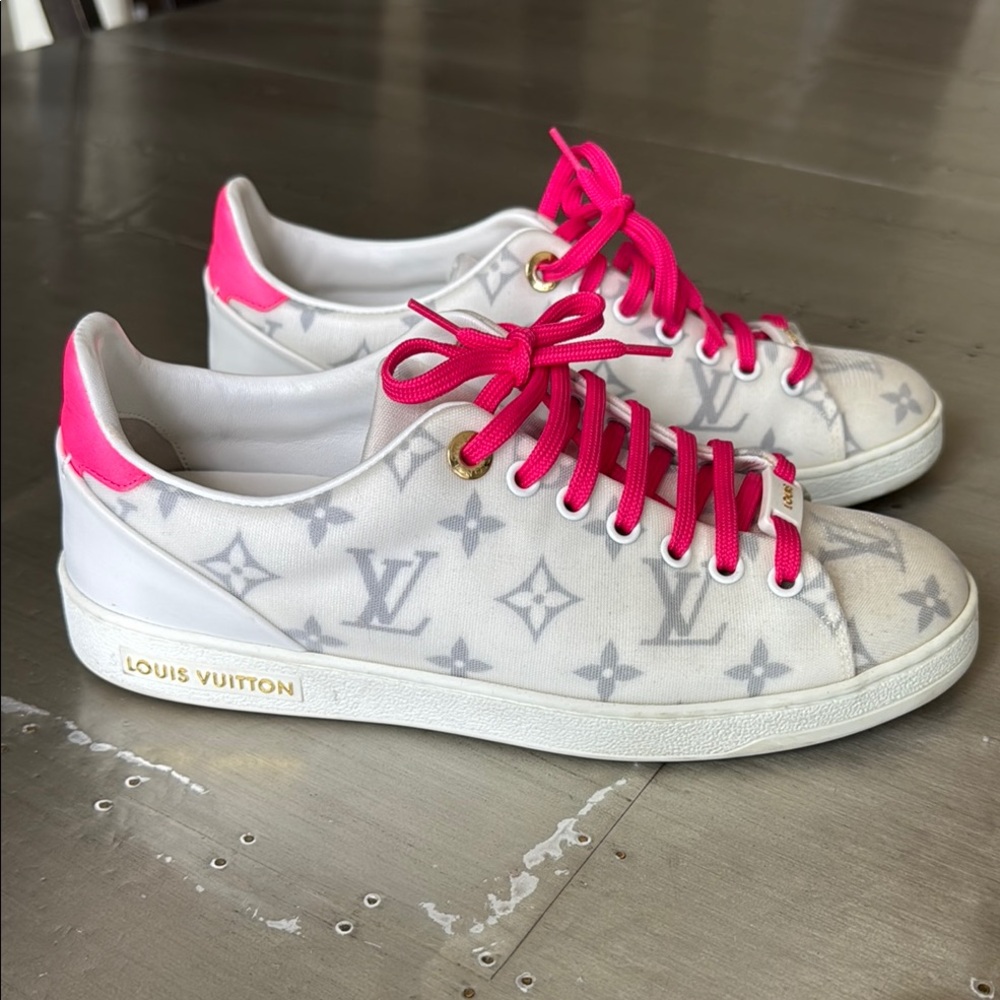 Louis Vuitton pink white gray neon sneaker trainers flats sz 38 Preowned